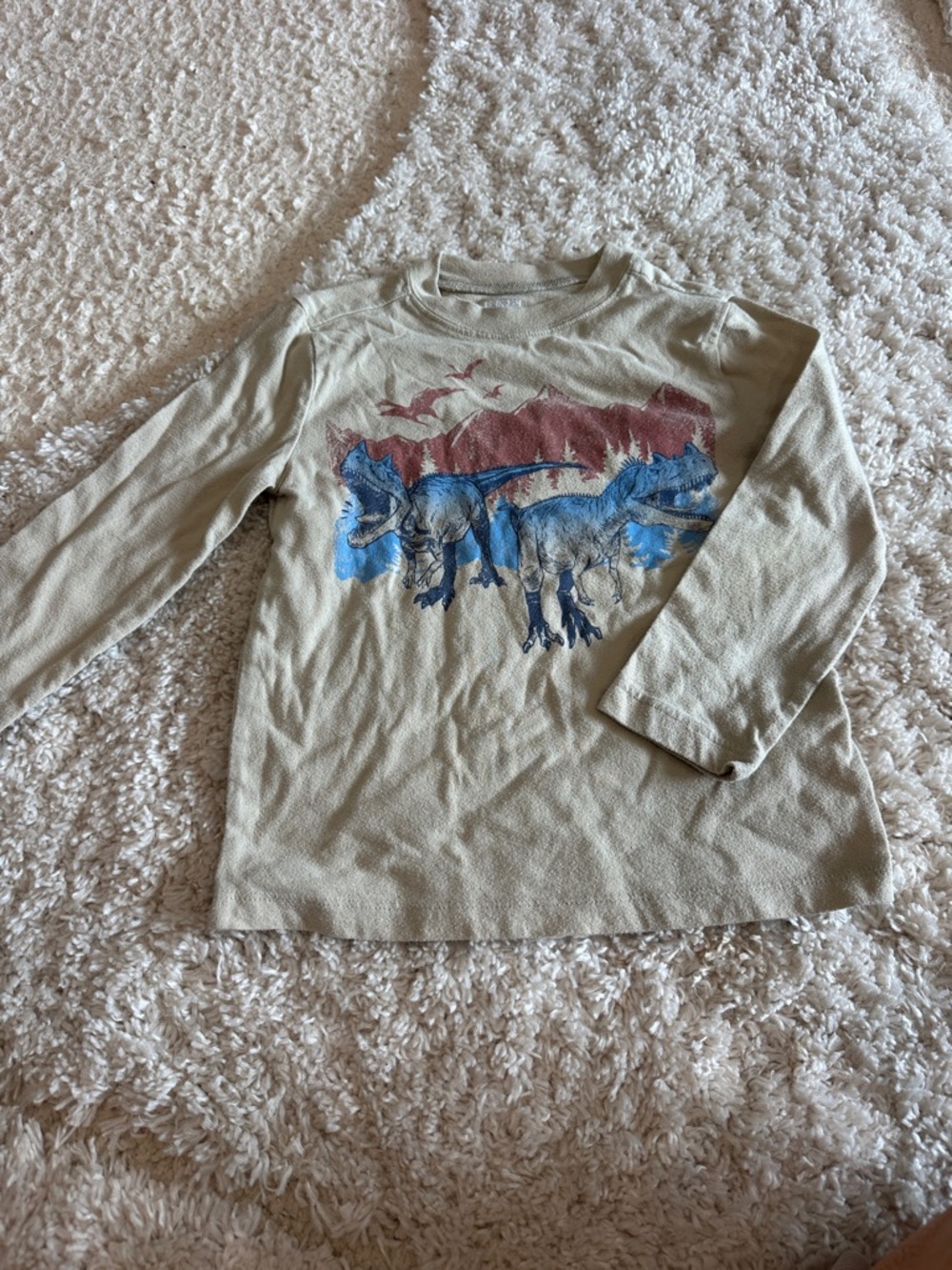 Kids Long-Sleeve Dinosaur Graphic Tee - Beige